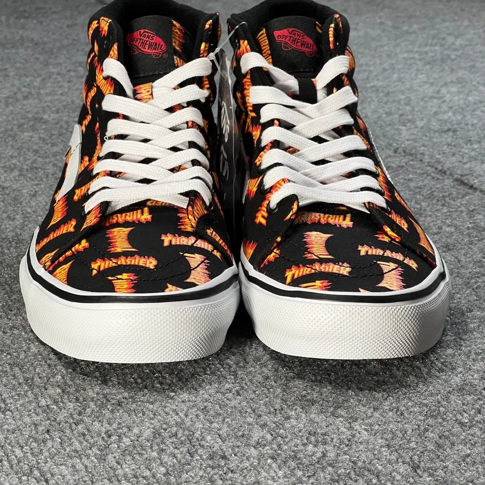 NEW Vans Skate Sk8-Hi Thrasher Mens 10 / 11.5 Wmns Black Multi Flame VN0A5FCCBML